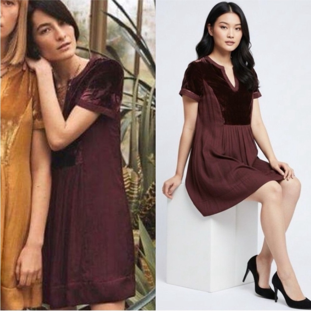 Anthropologie Deep Red Velvet Dress L